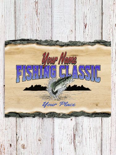 Fishing Classic : Faux Sliced Log Plaque