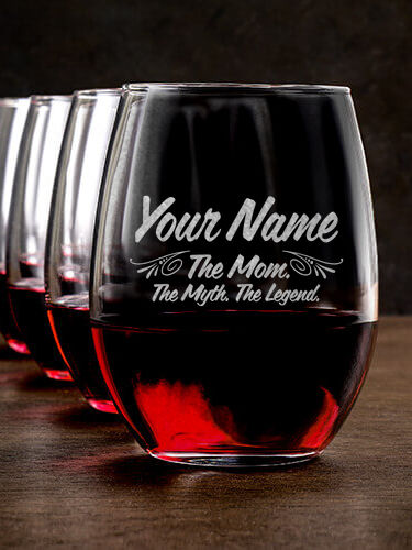 Mom Myth Legend : Stemless Wine Glasses - Engraved