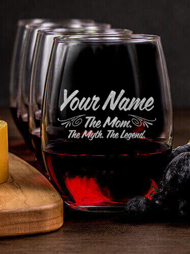 Mom Myth Legend : Cheese Board Wine Glass Gift Sets - Engraved