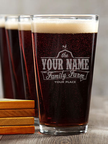 Family Farm : 4 Pint Glasses - Engraved 4 Coasters Gift Set