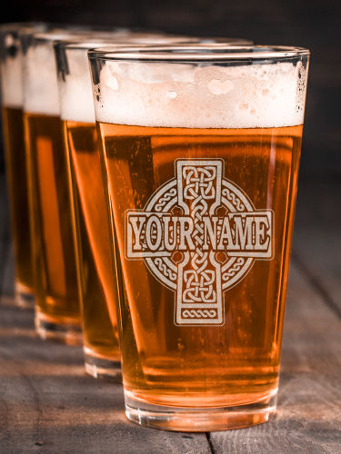 Celtic Stone Cross : Pint Glasses - Engraved
