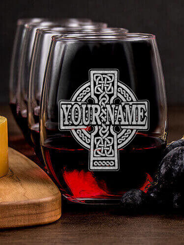 Celtic Stone Cross : Cheese Board Wine Glass Gift Sets - Engraved
