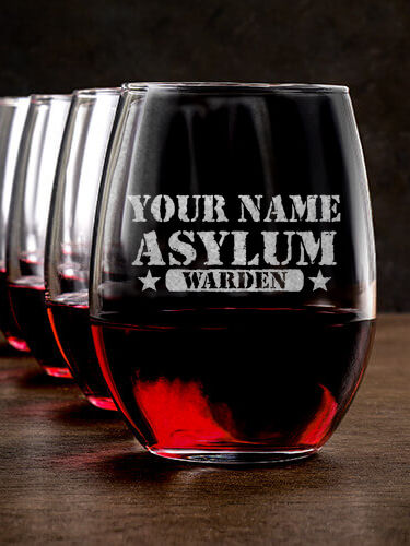 Asylum Warden : Stemless Wine Glasses - Engraved