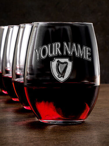 Irish Harp : Stemless Wine Glasses - Engraved