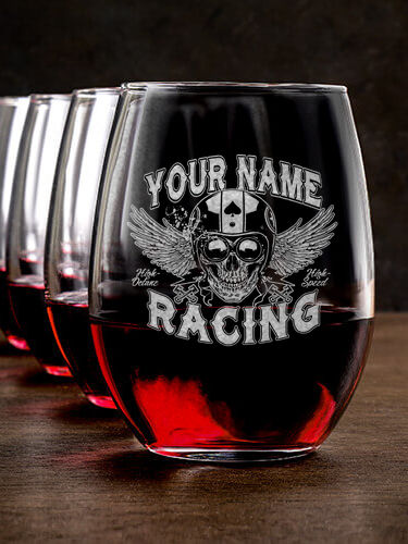 Racing Skull : Stemless Wine Glasses - Engraved