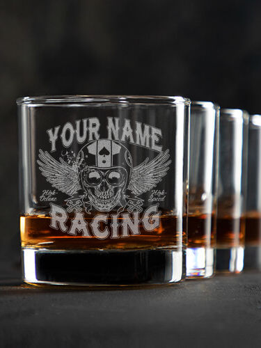 Racing Skull : Rocks Glasses - Engraved