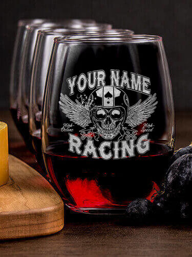 Racing Skull : Cheese Board Wine Glass Gift Sets - Engraved