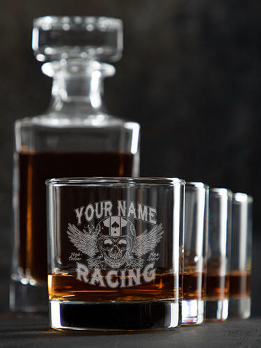 Racing Skull : Decanter Rocks Glass Gift Sets - Engraved
