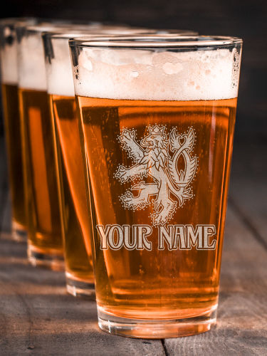 Czech Lion : Pint Glasses - Engraved