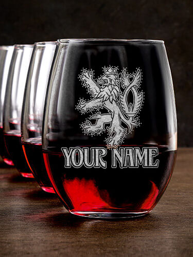 Czech Lion : Stemless Wine Glasses - Engraved