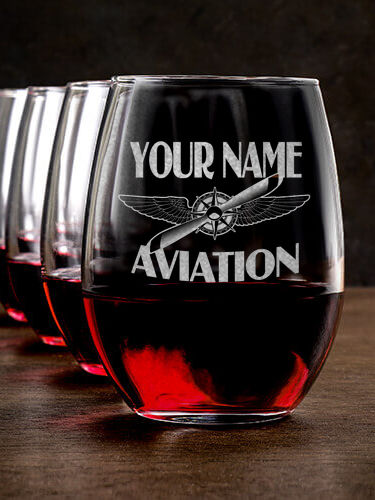 Aviation : Stemless Wine Glasses - Engraved