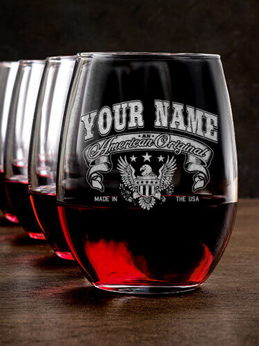 American Original : Stemless Wine Glasses - Engraved