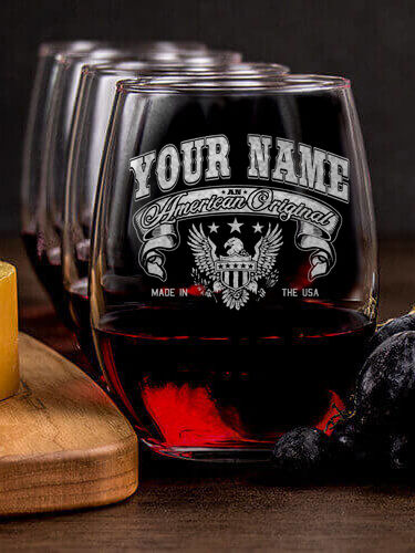 American Original : Cheese Board Wine Glass Gift Sets - Engraved