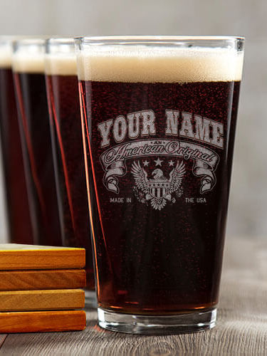 American Original : 4 Pint Glasses - Engraved 4 Coasters Gift Set