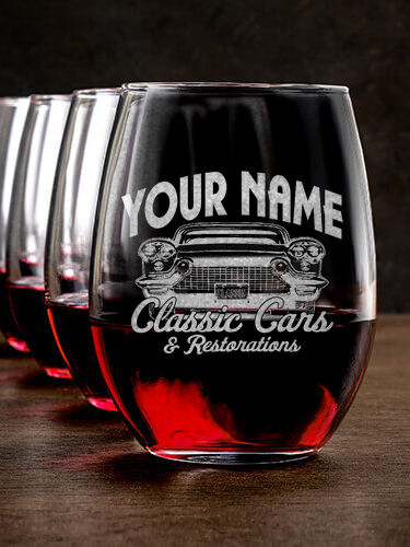 Classic Cars : Stemless Wine Glasses - Engraved