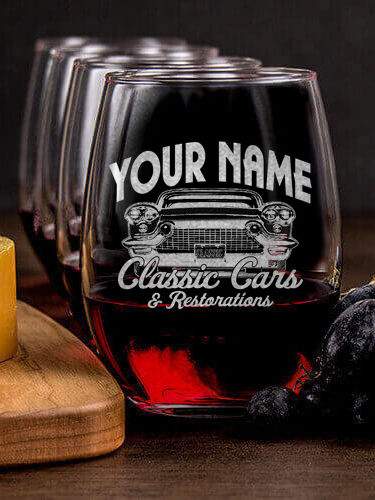 Classic Cars : Cheese Board Wine Glass Gift Sets - Engraved