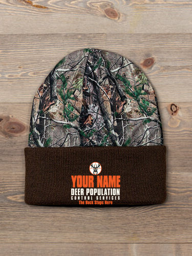 Deer Services : Embroidered 2-Tone Camo Cuffed Beanie