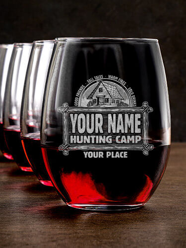 Vintage Hunting Camp : Stemless Wine Glasses - Engraved