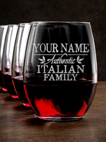 Italian Family : Stemless Wine Glasses - Engraved