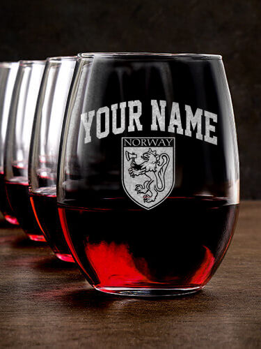 Norwegian Shield : Stemless Wine Glasses - Engraved