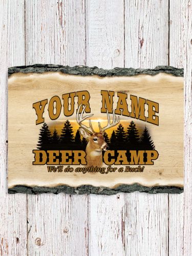 Deer Camp : Faux Sliced Log Plaque