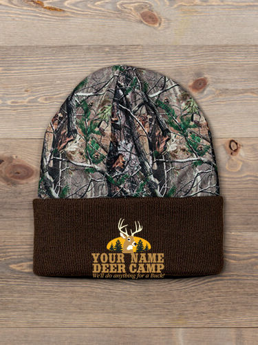 Deer Camp : Embroidered 2-Tone Camo Cuffed Beanie