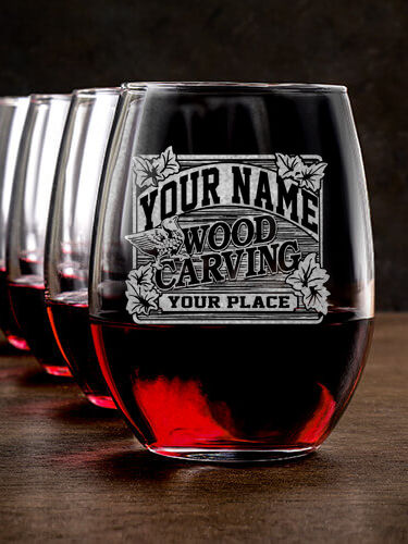 Wood Carving : Stemless Wine Glasses - Engraved