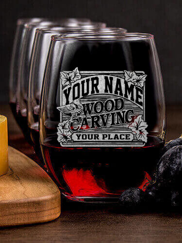 Wood Carving : Cheese Board Wine Glass Gift Sets - Engraved