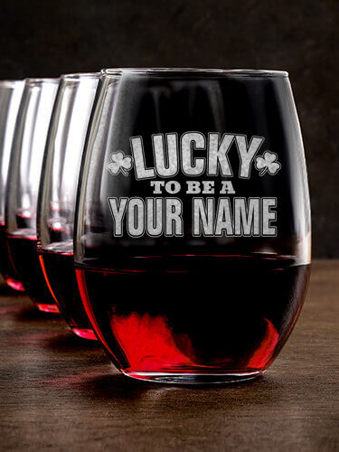 Lucky To Be : Stemless Wine Glasses - Engraved