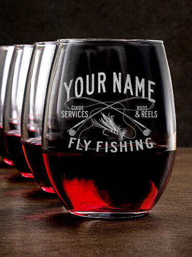 Fly Fishing Guide : Stemless Wine Glasses - Engraved