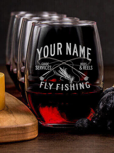 Fly Fishing Guide : Cheese Board Wine Glass Gift Sets - Engraved