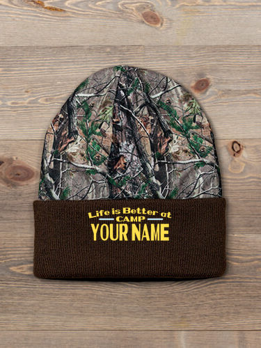 Life Is Better : Embroidered 2-Tone Camo Cuffed Beanie