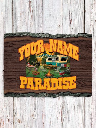 Camper's Paradise : Faux Sliced Log Plaque