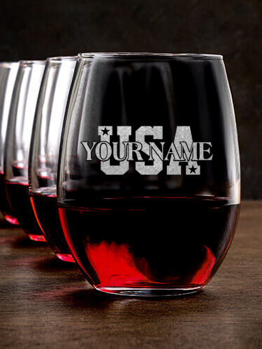 USA : Stemless Wine Glasses - Engraved