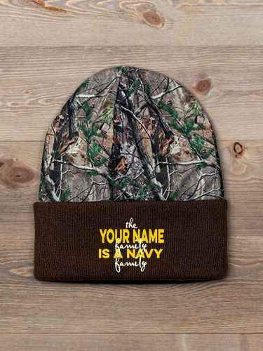 Navy Family : Embroidered 2-Tone Camo Cuffed Beanie
