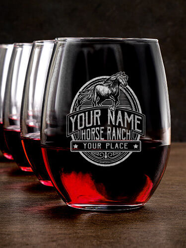 Classic Horse Ranch : Stemless Wine Glasses - Engraved