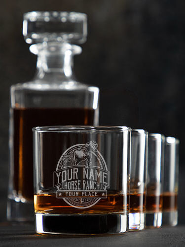 Classic Horse Ranch : Decanter Rocks Glass Gift Sets - Engraved