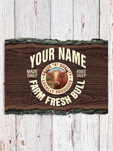 Farm Fresh Bull : Faux Sliced Log Plaque