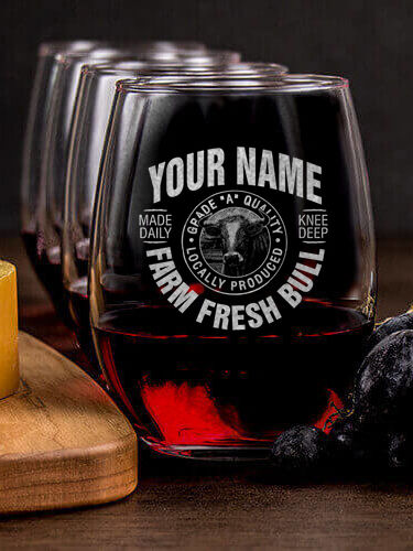 Farm Fresh Bull : Cheese Board Wine Glass Gift Sets - Engraved
