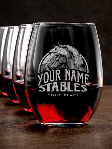 Classic Stables : Stemless Wine Glasses - Engraved