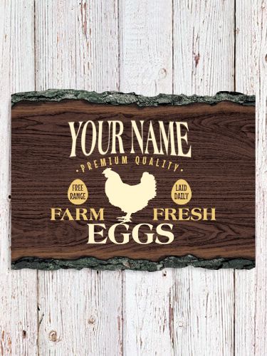 Farm Fresh Eggs : Faux Sliced Log Plaque