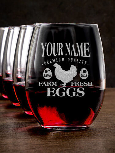 Farm Fresh Eggs : Stemless Wine Glasses - Engraved