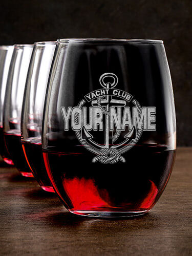 Classic Yacht Club : Stemless Wine Glasses - Engraved
