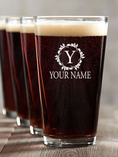 Wreath Monogram : Pint Glasses - Color Printed