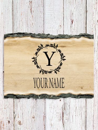 Wreath Monogram : Faux Sliced Log Plaque