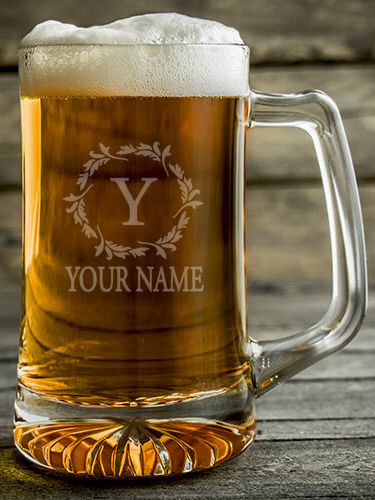 Wreath Monogram : Beer Mugs - Engraved