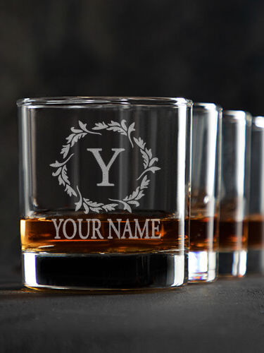 Wreath Monogram : Rocks Glasses - Engraved