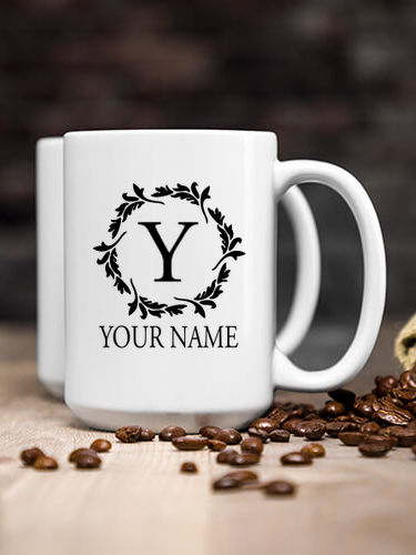 Wreath Monogram : Ceramic Coffee Mugs