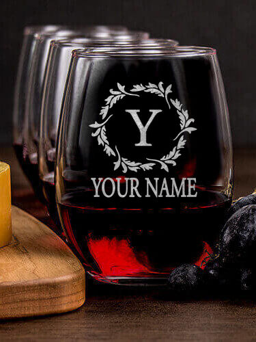 Wreath Monogram : Cheese Board Wine Glass Gift Sets - Engraved