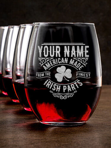 Irish Parts : Stemless Wine Glasses - Engraved